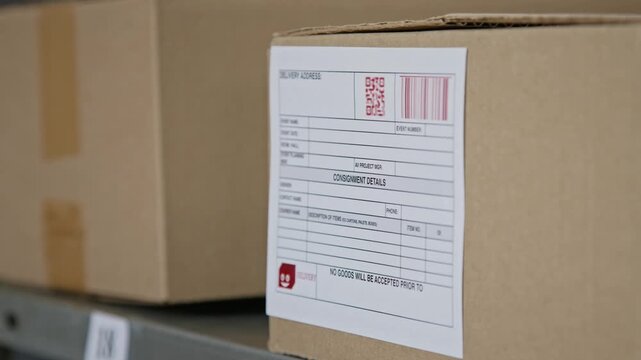 Unrecognizable worker hand scanning barcode on cardboard box with laser reader. Ideal for logistics management, e-commerce fulfillment, and inventory tracking videos
