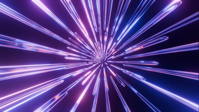 Abstract hyperspace light trails background with glowing glass streaks