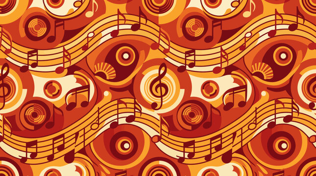 Music Pattern with Vintage Notes and Retro Wave Background for Seamless Design Projects