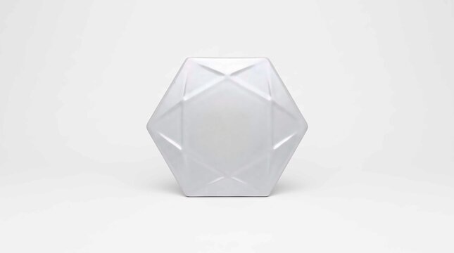 Metallic hexagonal abstract object with intricate geometric surface patterns rendered beautifully isolated on transparent background