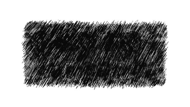 Hand drawn rectangular pencil scribble patch isolated on transparent background. Black textured hatching shape for text background, discount badge, promo label, underline overlay, creative graphics.