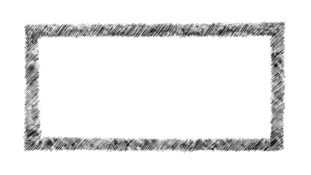 Hand drawn black pencil hatching rectangular frame border isolated on transparent background. Textured pencil scribble rectangular border for photo overlays, labels, quote frames, creative graphics.