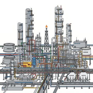 Industrial oil refinery plant illustration