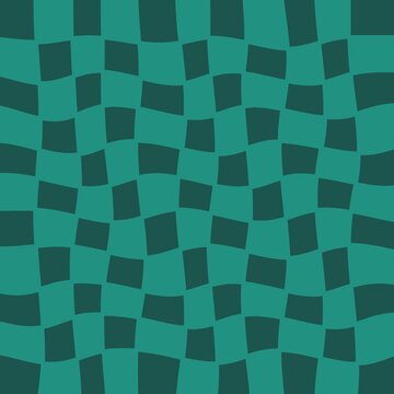 Dark green and cream optical illusion wavy checkered pattern retro wavy grid texture background