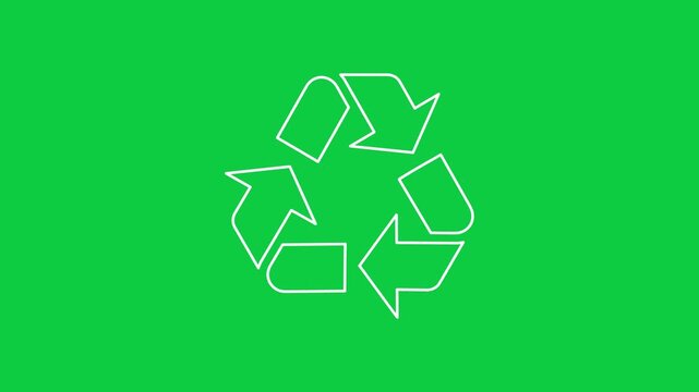Recycle Sign Symbol Line Art Animation Motion Graphic on Green Screen Background