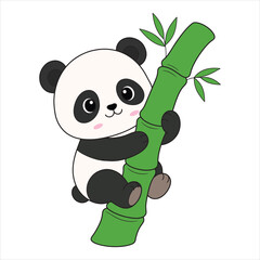 Cute cartoon panda bear climbing bamboo tree trunk vector illustration ©  Degalwares