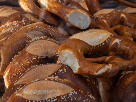 Freshly Baked Pretzels with Sea Salt and Golden Brown Crust