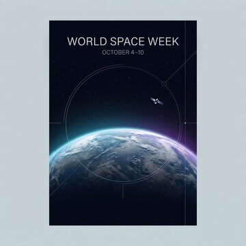 World Space Week poster with earth view and satellite in orbit october 4-10