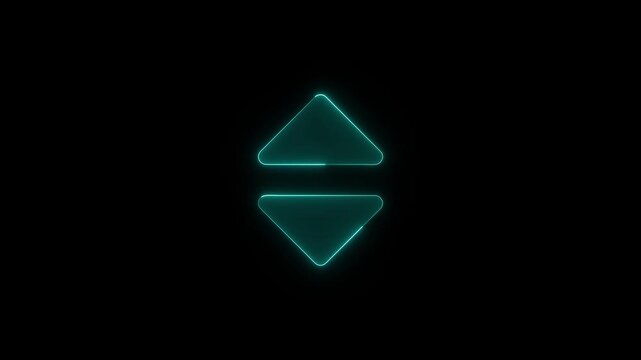 Neon blue vertical scrolling arrows glowing on dark background showing direction indicator for interface navigation design.