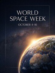 Fototapeta premium World Space Week poster with earth view and starry night sky background