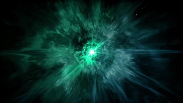 Green Energy Burst Radiating Outward Through Cosmic Space in Cinematic Abstract Motion