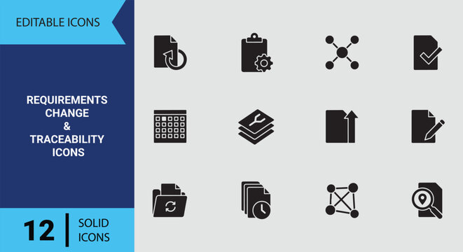 Requirement Change Control and Traceability Solid Icon Set for Software Development and Project Tracking