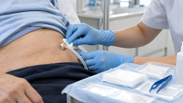 Peritoneal dialysis catheter exit-site examination close-up