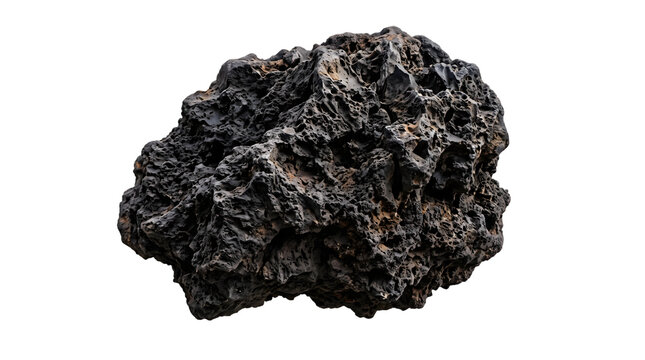 Rough Dark Volcanic Rock Isolated on White Background