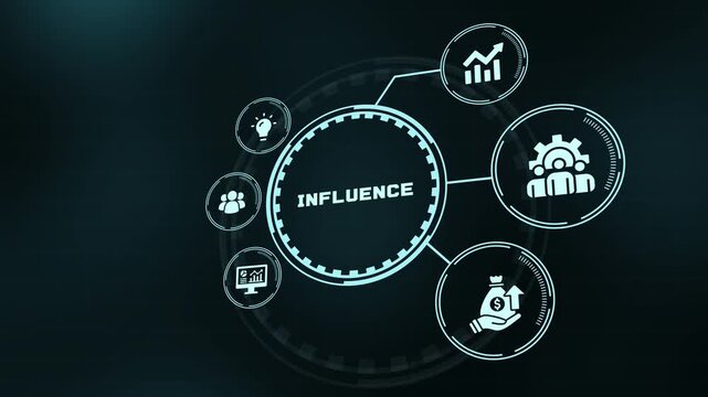 Digital influence concept background with business marketing icons interface