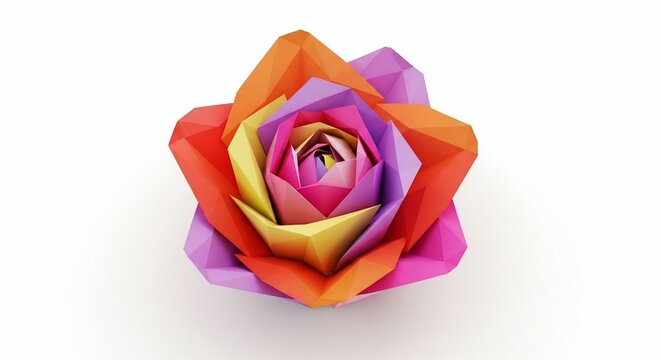 Colorful Low Poly Geometric Origami Rose Flower Illustration