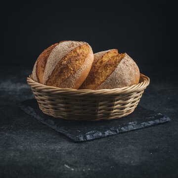 A basket of freshly baked crusty bread