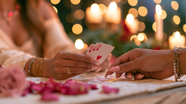 Card reader predicting romantic future and destiny with playing cards