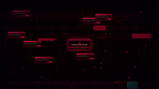 Critical system crash alert windows with cascading data errors and flickering network failure warnings