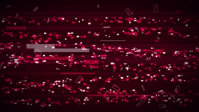Critical system crash animation with glitchy digital data corruption and flashing red warning error alerts
