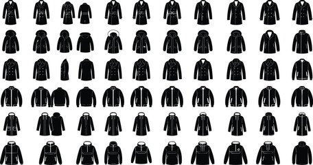Set of black outerwear and jacket silhouettes vector illustration for fashion design © Shefaly