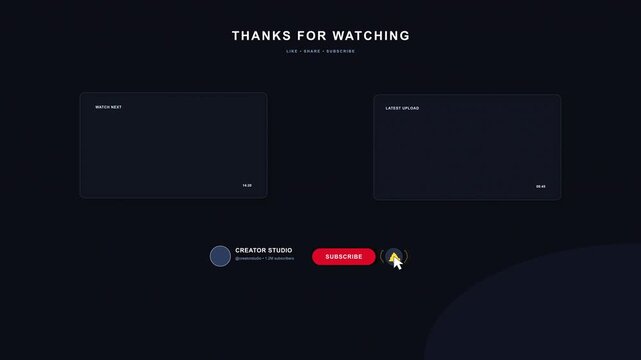 thanks for watching screen with subscribe and next video buttons and two empty video placeholders