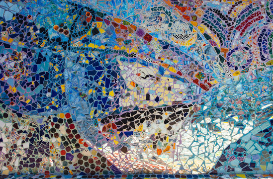 Colorful abstract mosaic artwork with broken tile pieces