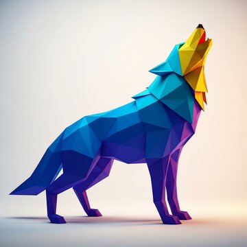 Low Poly Geometric Wolf Sculpture Howling
