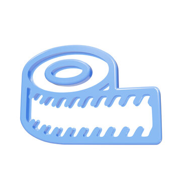 Blue glossy 3D measuring tape icon isolated on black background