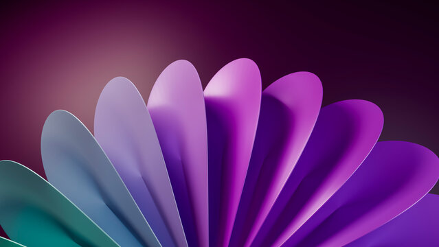 Abstract colorful fan with curved blades in purple and blue gradient