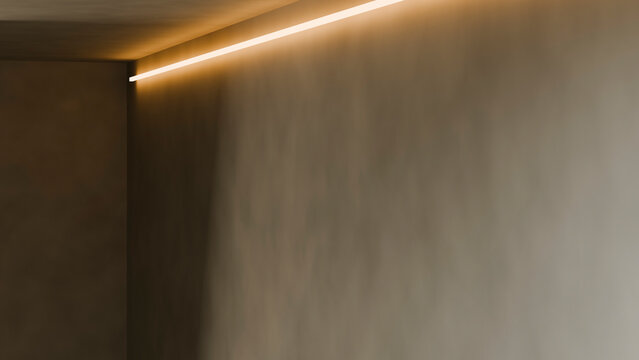 Modern empty room corner with ambient ceiling lighting