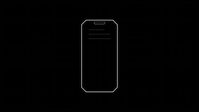 Glowing White Neon Smartphone Line Art Motion Graphic Loop