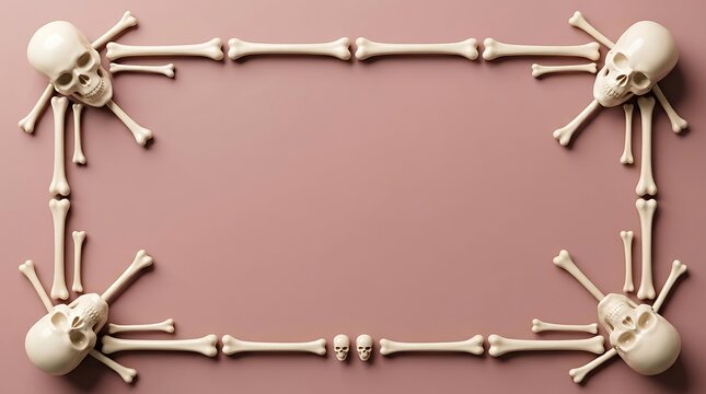 3d skeletal frame forming rectangular shape with decorative bone ends for halloween event decoration Halloween Background