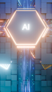 Glowing ai hexagon digital technology interface