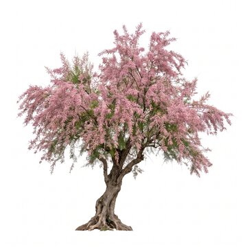 Tamarix tall trees isolated on a white background
