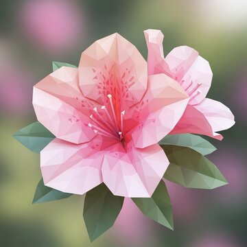 Low Poly Geometric Pink Azalea Flower Illustration
