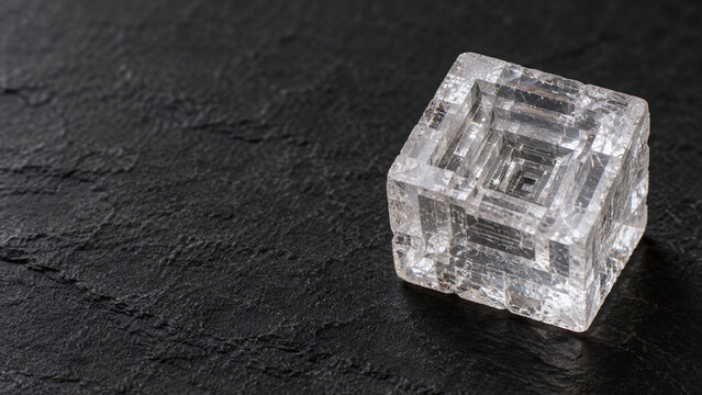 Clear Hopper Salt Crystal on Dark Slate