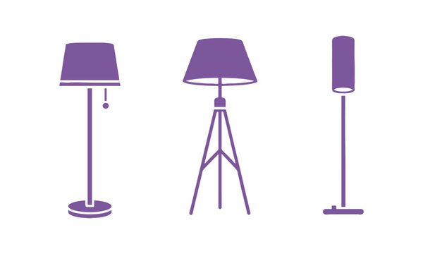 Three standing lamp icon designs that function as versatile design elements for web projects, printed collateral, and app development on white surfaces