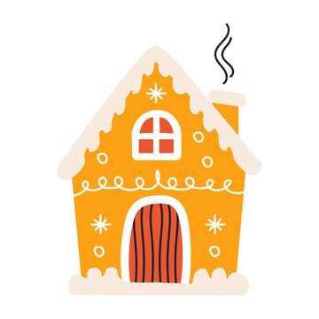 Gingerbread house cookie vector illustration isolated on white background