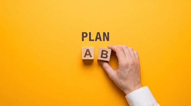 Hand placing wooden letter block switching from Plan A to Plan B on yellow background business contingency strategy concept