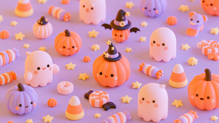 かわいいハロウィンの背景、カワイイ幽霊とカボチャ © hamuu