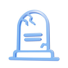 Obraz premium Blue glossy 3D tombstone icon with crack on black background