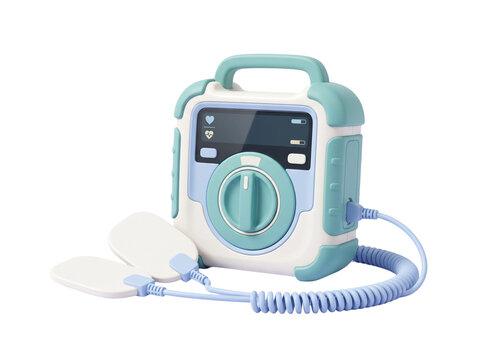 Modern emergency automated external defibrillator with electrode pads