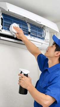 Professional Technician Cleaning a Split Air Conditioner