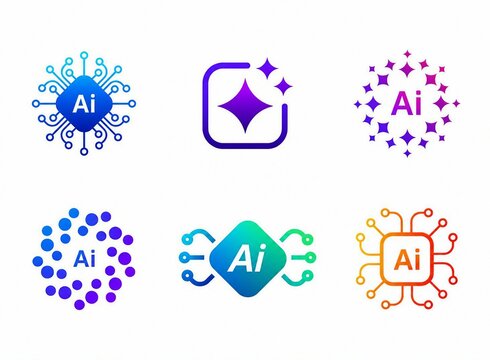 Modern ai artificial intelligence colorful logo icons set with neural network elements