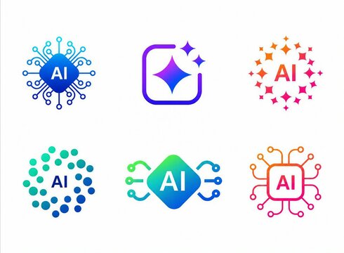 Modern colorful ai artificial intelligence icons set with network connections