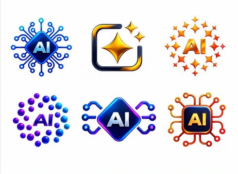 Modern colorful artificial intelligence ai icons set with futuristic design elements