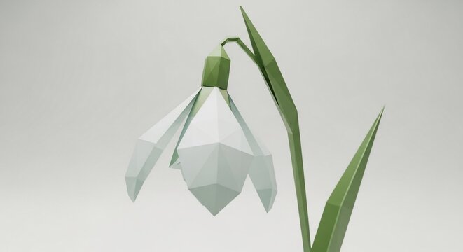 Low Poly Papercraft Snowdrop Flower 3D Render