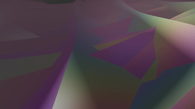 Abstract geometric low poly background animation flying over purple polygonal terrain