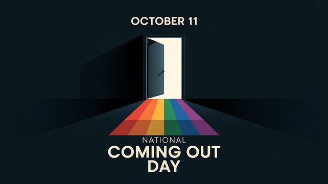 National coming out day rainbow path through an open door